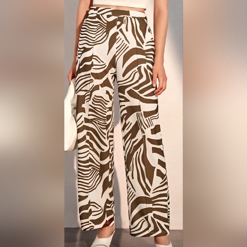 Brown and White Zebra Print Pants